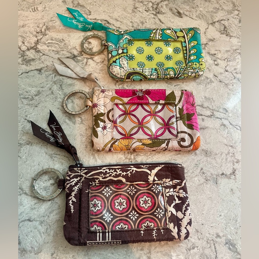 3 - Vera Bradley Zip ID Coin Purses with Key Ring